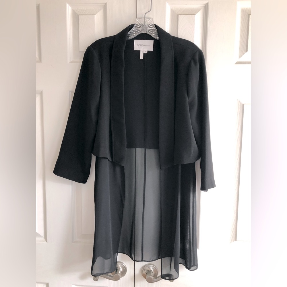 Simple & Chic BCBGeneration Cropped Tuxedo Blazer Jacket with Sheer Drop Length